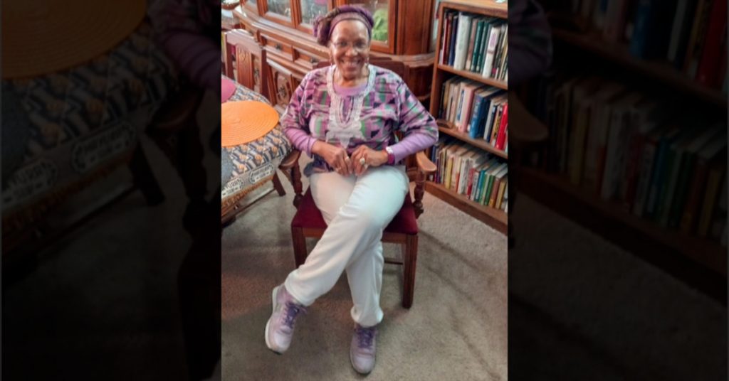 Deborah Pair Chandler wearing African-inspired wardrobes during the month of February in recognition of Black History Month