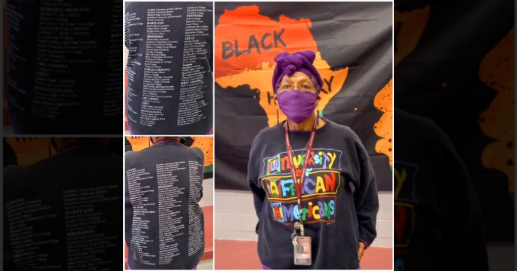 Deborah Pair Chandler wearing African-inspired wardrobes during the month of February in recognition of Black History Month