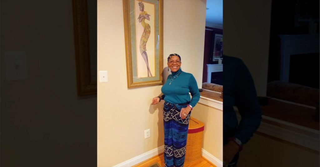 Deborah Pair Chandler wearing African-inspired wardrobes during the month of February in recognition of Black History Month