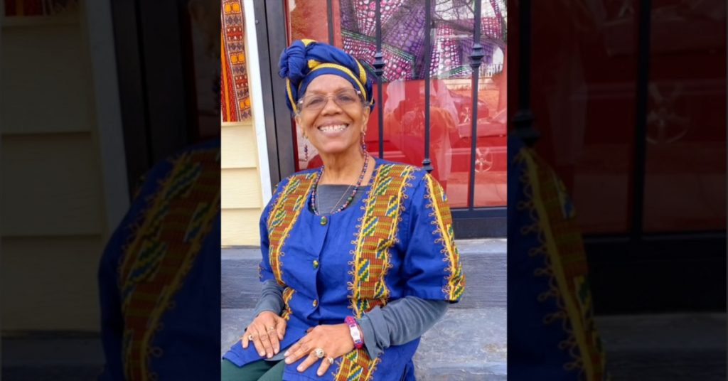 Deborah Pair Chandler wearing African-inspired wardrobes during the month of February in recognition of Black History Month