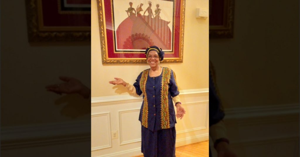 Deborah Pair Chandler wearing African-inspired wardrobes during the month of February in recognition of Black History Month